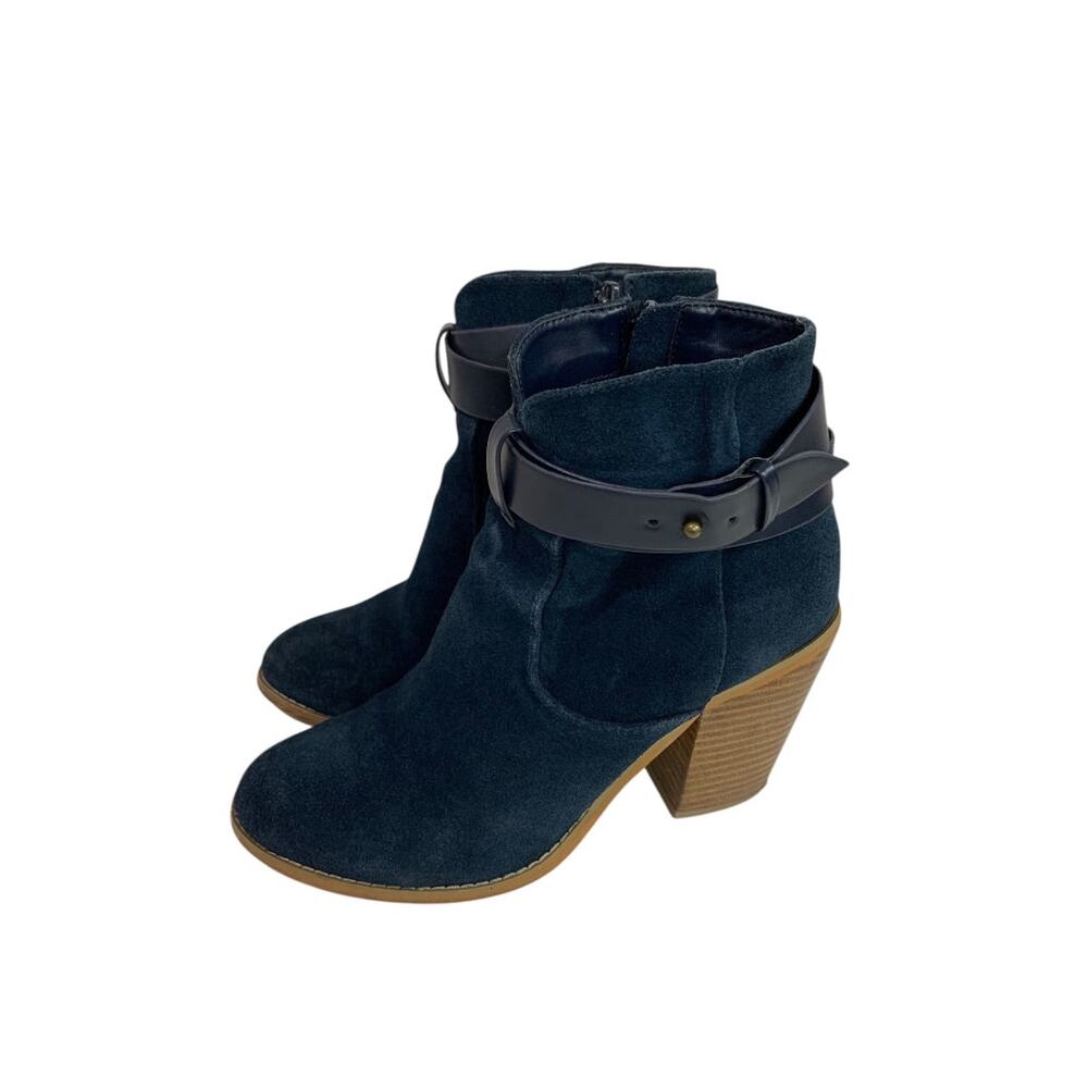 Size 6 Sole Society Womens Suede Booties Ink Blue Kelsita 3" Block Heel